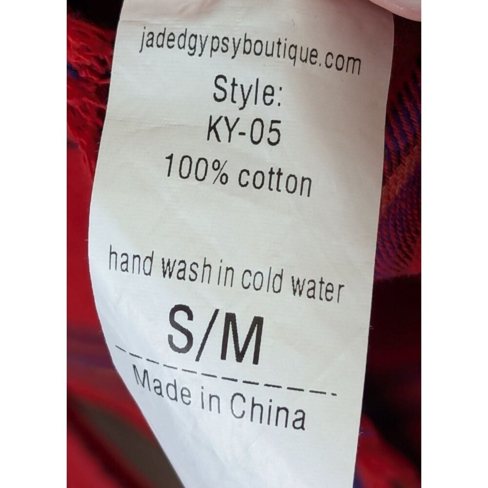 Jaded Gypsy Women size S/M Button Front Flannel Shirt Red Plaid Fringe Hippie - Picture 9 of 12